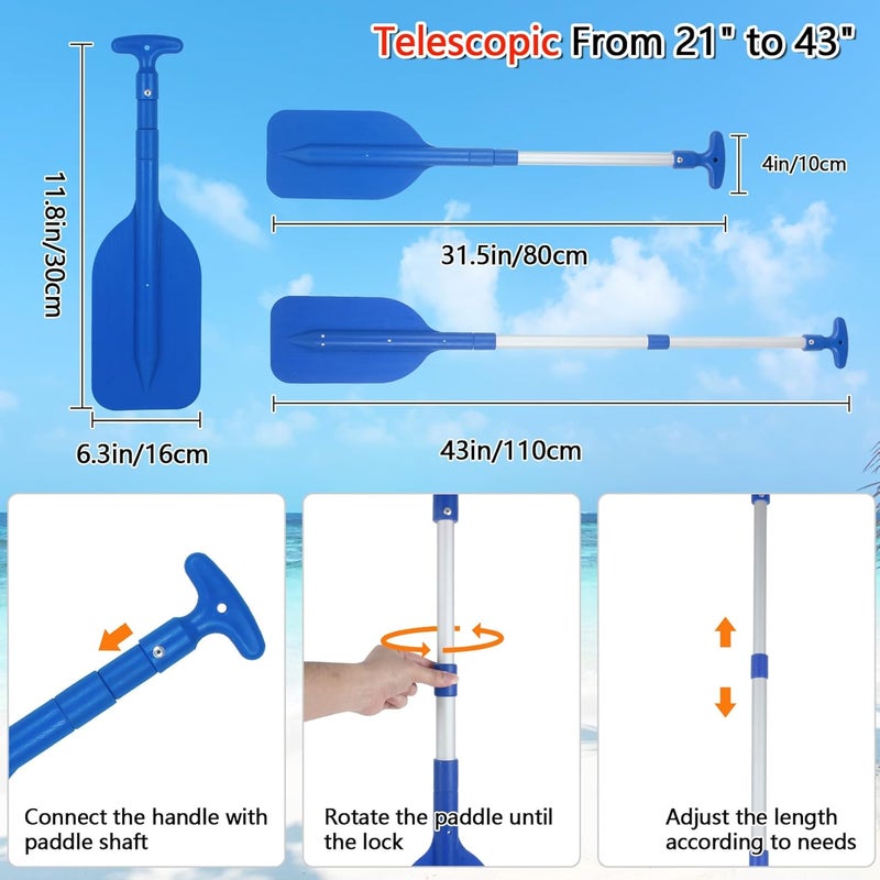 DEDU Boat Paddle Telescoping 2 Pack, Boat Oars Collapsible Emergency Paddle 21"-43" Adjustable, Telescoping Canoe Paddle Aluminum Shaft Anti Slip for Kids and Adults - Image 2